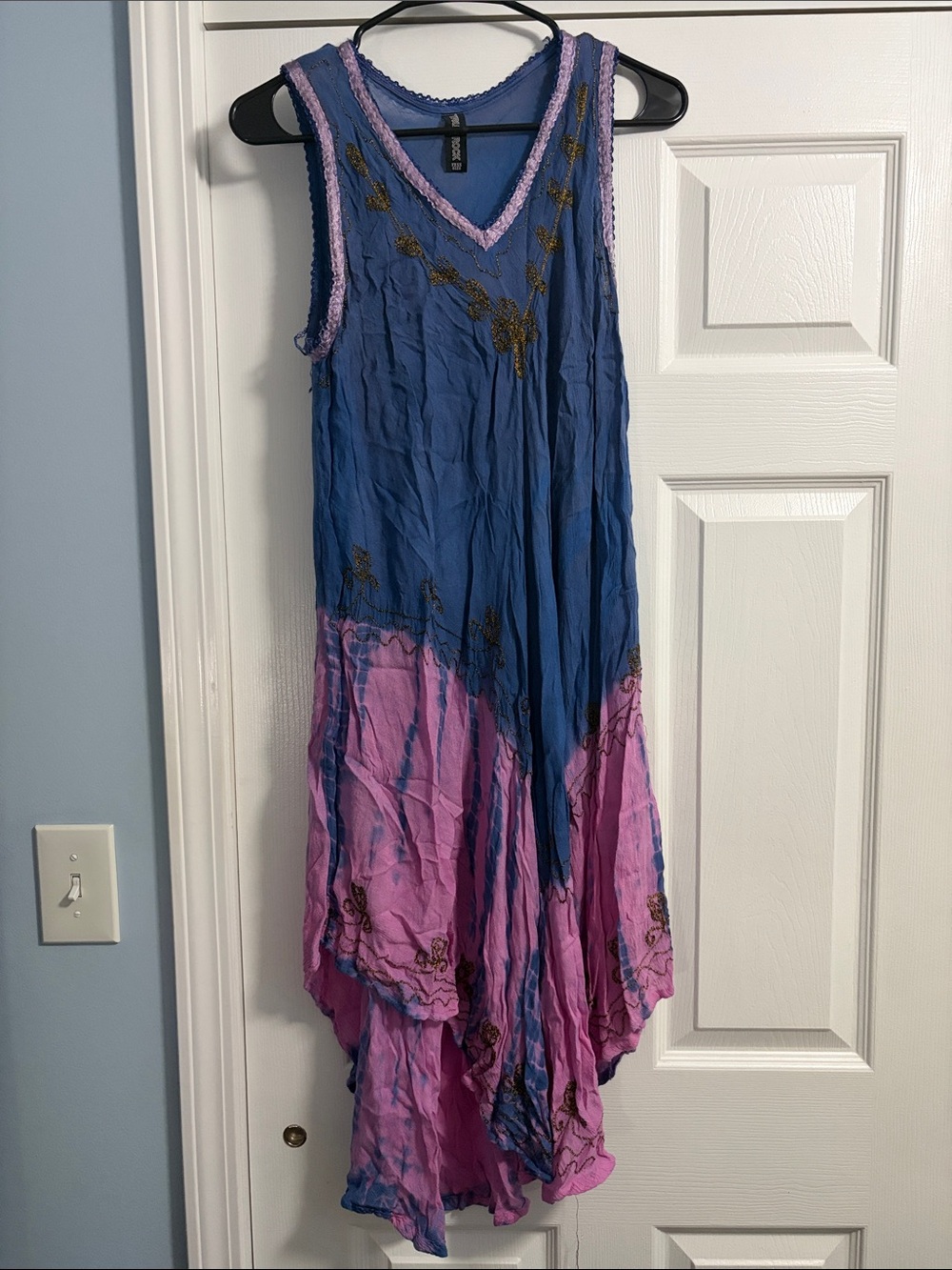 TRUE ROCK Two-Tone Blue & Pink Handkerchief Hem Dress